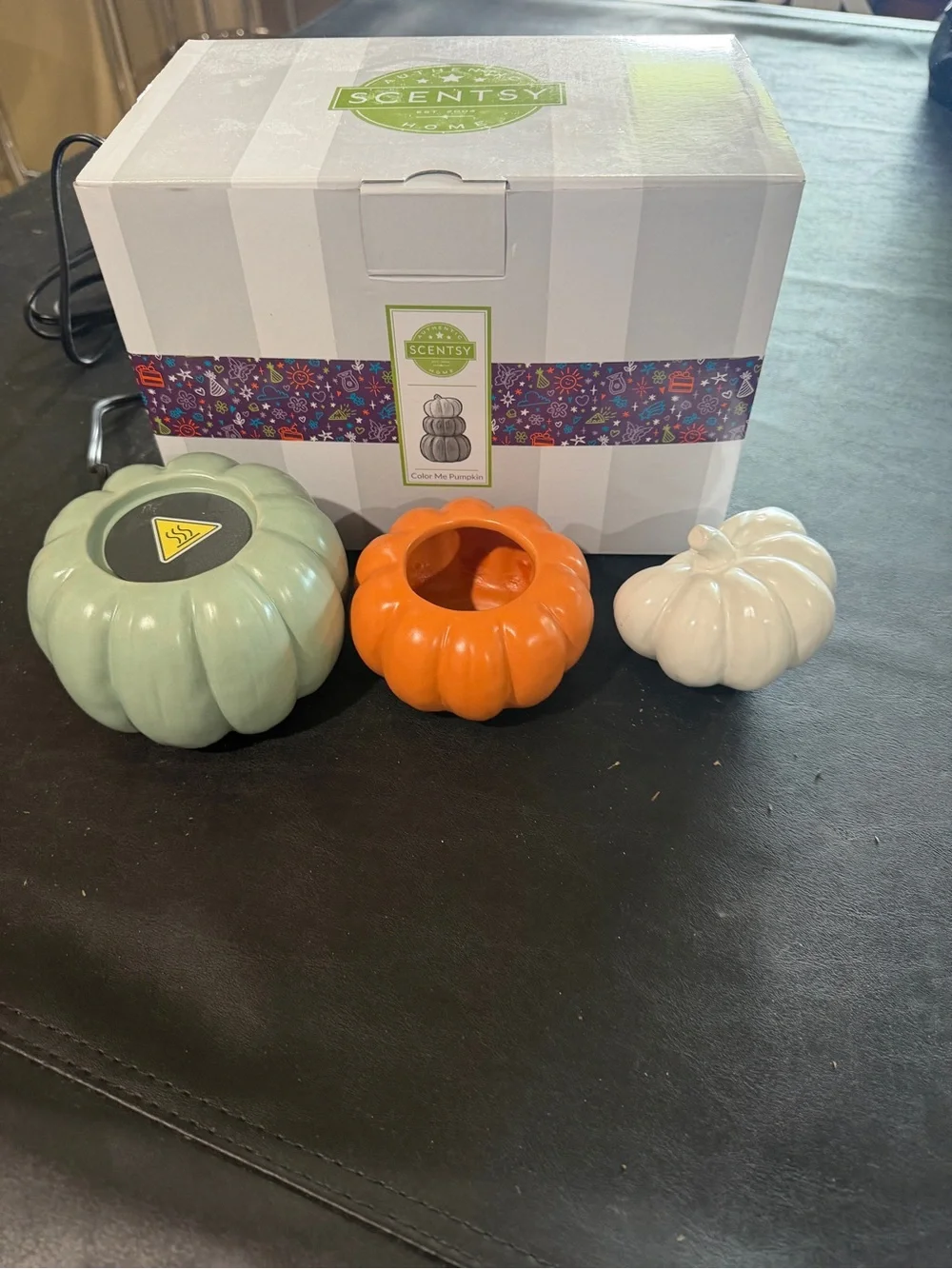 Decorative Stacked Pumpkin scentsy warmer - White, Orange, Green